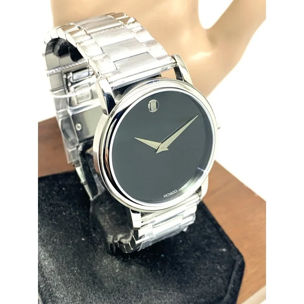 Movado Men's Watch 2100014 Museum Black Dial Swiss Quartz Silver Steel 38mm